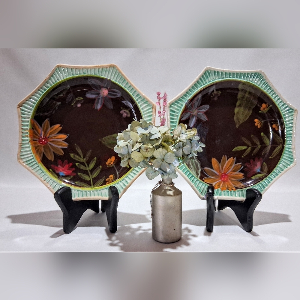 Early 1900s Hand Painted Porcelain Plates - Octagon - OOAK